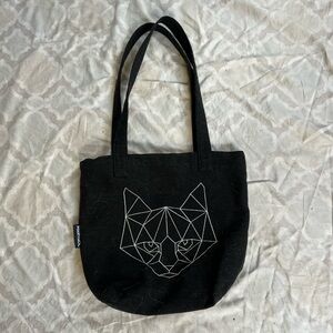 Black Tote Bag with Geometric Cat Design
